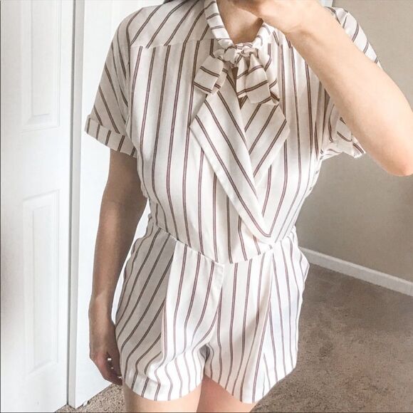 Maje Imaly Satin Playsuit Romper Striped Tie Neck - Picture 7 of 12